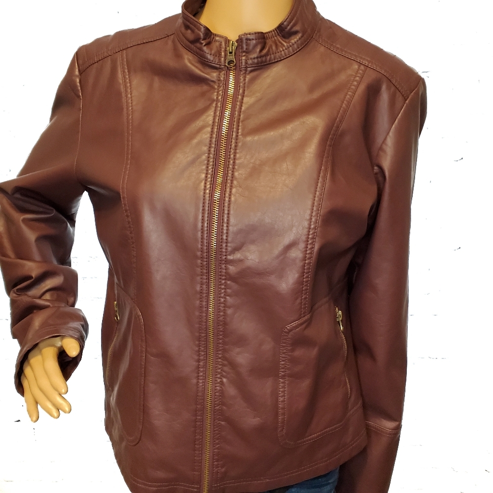 Plum Faux Leather Moto Jacket